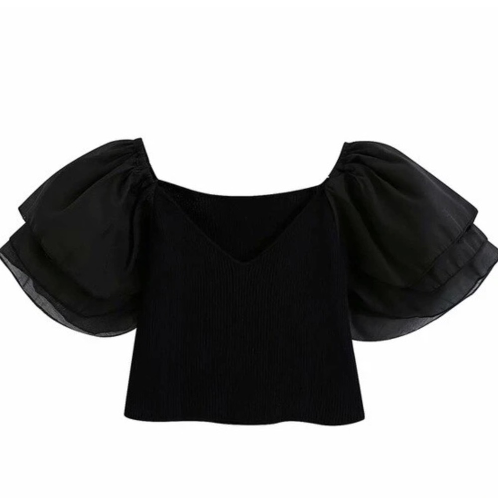 Urban Gal Black Crop Top Puff Sleeves